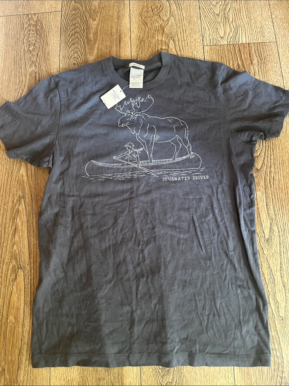 Abercrombie & Fitch Charcoal Tee with White Moose Canoe Graphic